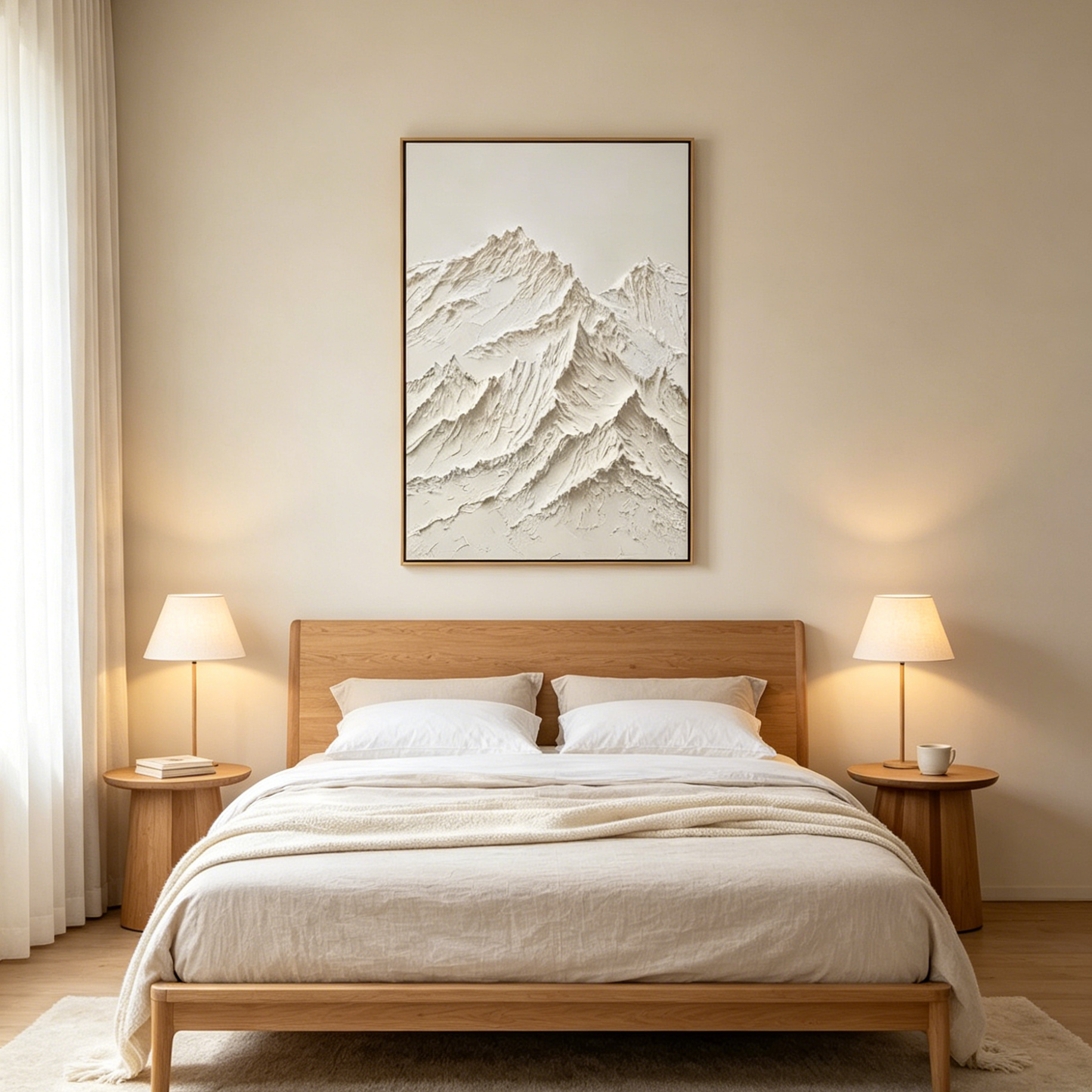 WHITE MOUNTAIN: White Textured Peak Wabi Sabi Canvas
