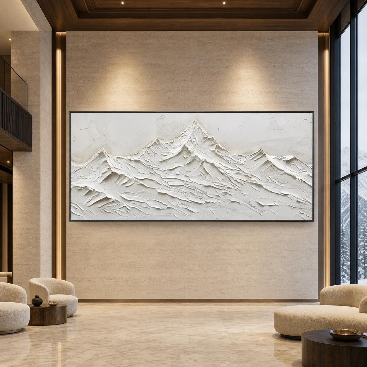 WHITE MOUNTAINS: Heavily Textured White Abstract Mountains Minimalist Canvas