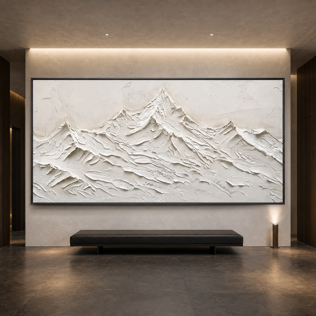 WHITE MOUNTAINS: Heavily Textured White Abstract Mountains Minimalist Canvas