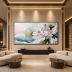 WHITE PEONY DREAM: Soft White Textured Peonies Panoramic Canvas