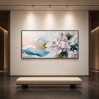 WHITE PEONY DREAM: Soft White Textured Peonies Panoramic Canvas