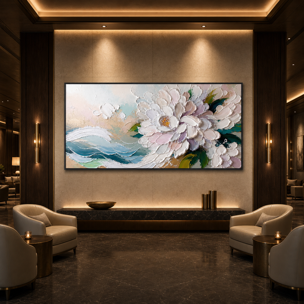 WHITE PEONY DREAM: Soft White Textured Peonies Panoramic Canvas