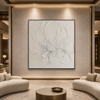 WHITE PEONY: Textured Single White Impasto Peony Canvas