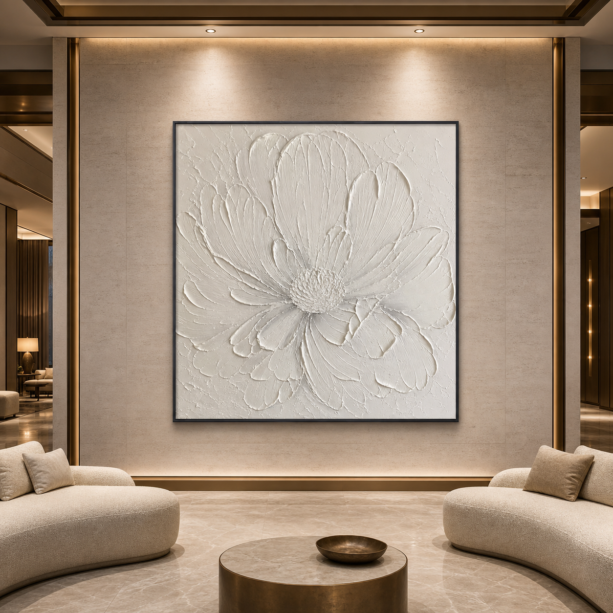 WHITE PEONY: Textured Single White Impasto Peony Canvas