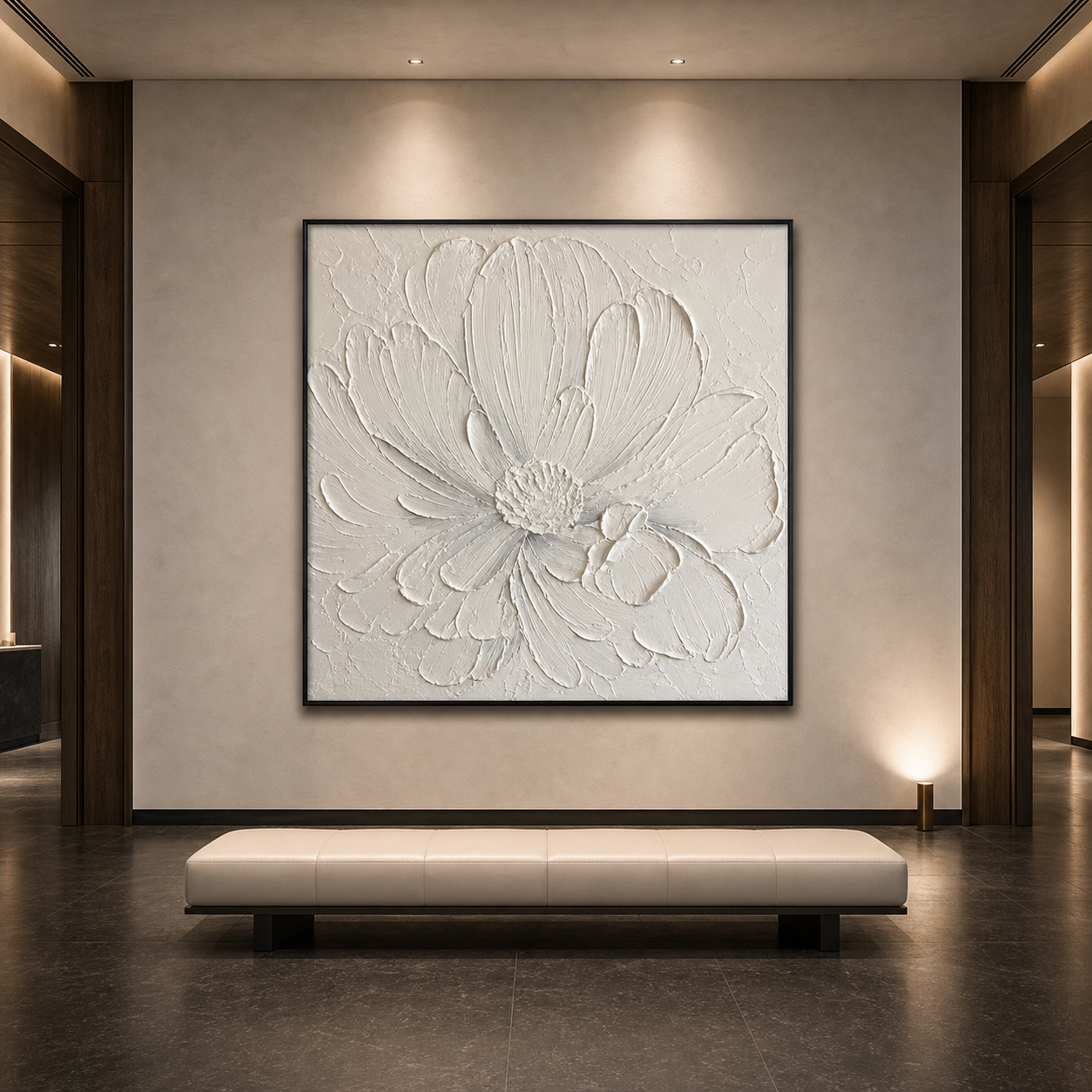 WHITE PEONY: Textured Single White Impasto Peony Canvas