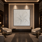 WHITE PEONY: Textured Single White Impasto Peony Canvas