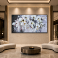 WHITE PETAL DREAM: Soft White Impasto Flowers Textured Panoramic Canvas