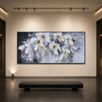 WHITE PETAL DREAM: Soft White Impasto Flowers Textured Panoramic Canvas