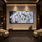 WHITE PETAL DREAM: Soft White Impasto Flowers Textured Panoramic Canvas