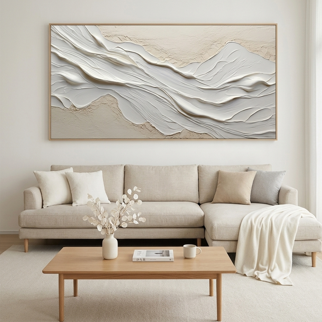 WHITE SANDS: Flowing White Beige Textured Layers Horizontal Minimalist Canvas