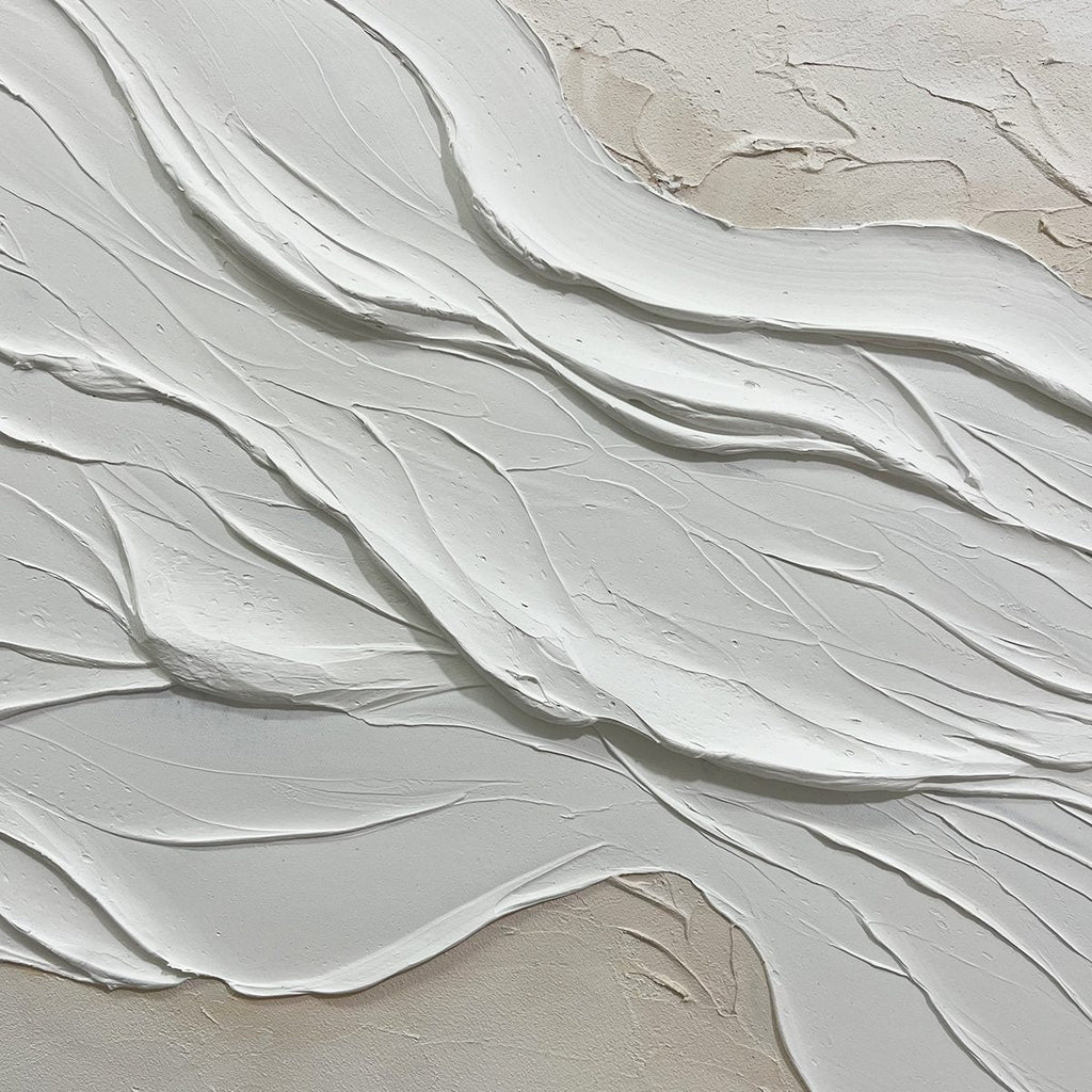 WHITE SANDS: Flowing White Beige Textured Layers Horizontal Minimalist Canvas