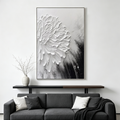 WHITE BLOOM: 3D Floral Impasto Painting, Vertical Wall Art