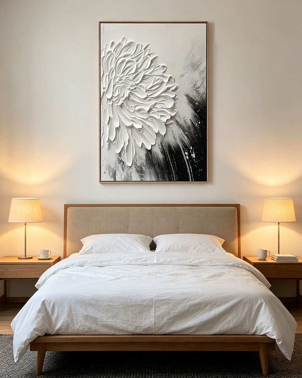 WHITE BLOOM: 3D Floral Impasto Painting, Vertical Wall Art
