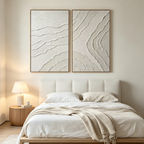 WHITE LINES: Raised Impasto Lines White Canvas Set of 2