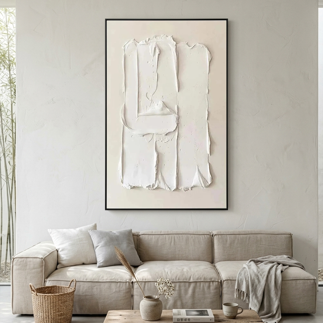 WHITE TEXTURED RELIEF: Deep White Relief Texture Wabi Sabi Canvas
