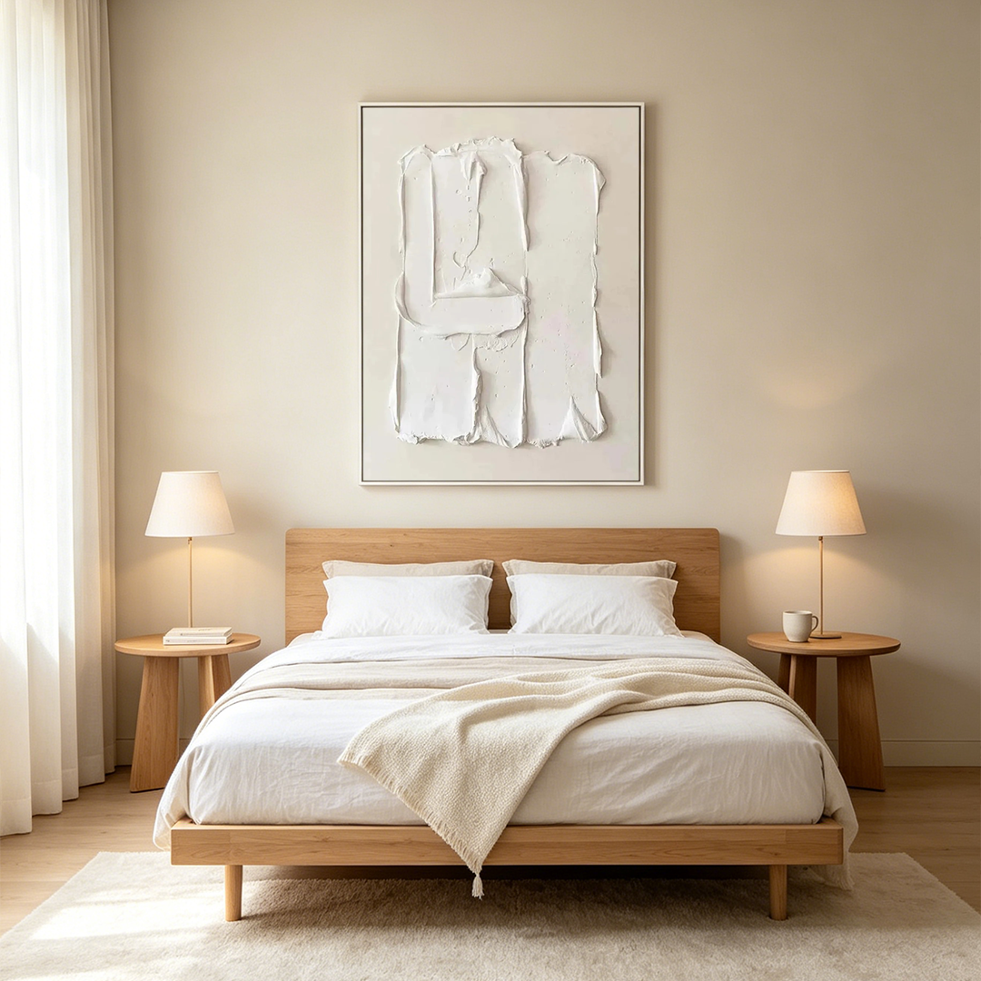 WHITE TEXTURED RELIEF: Deep White Relief Texture Wabi Sabi Canvas
