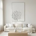WHITE TEXTURED TREE: Minimalist Impasto Pristine White Branching Canvas