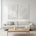 WHITE TEXTURED VERTICAL DIPTYCH: Raised Textured Squares Canvas Set Of 2