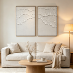 WHITE WAVES: Impasto Three Dimensional White Waves Canvas Set of 2