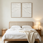 WHITE WAVES: Impasto Three Dimensional White Waves Canvas Set of 2