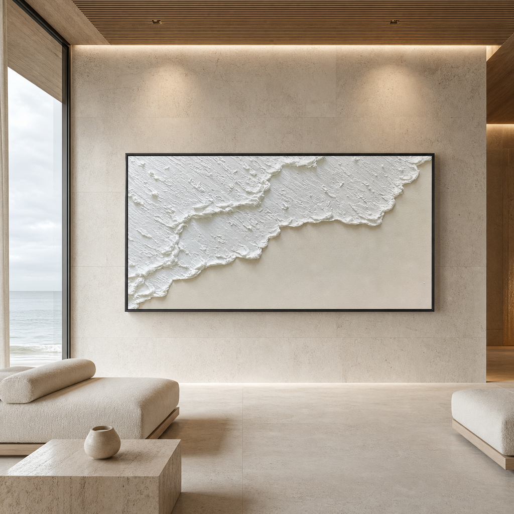 WHITE WAVE: Textured White Wave Beige Background Minimalist Wabi Sabi Canvas