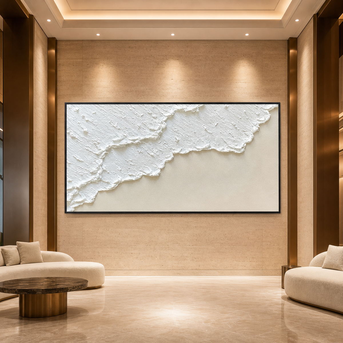 WHITE WAVE: Textured White Wave Beige Background Minimalist Wabi Sabi Canvas
