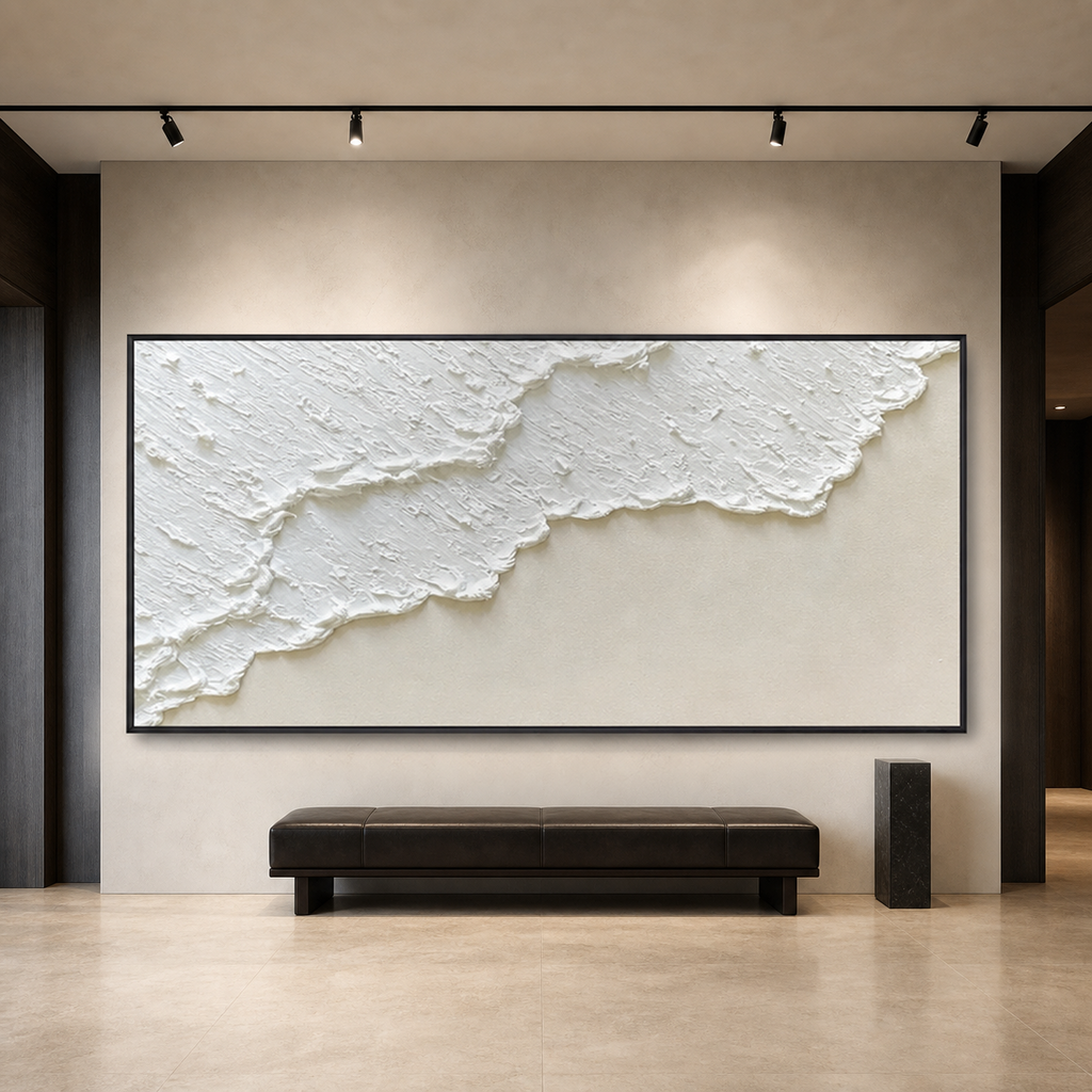 WHITE WAVE: Textured White Wave Beige Background Minimalist Wabi Sabi Canvas