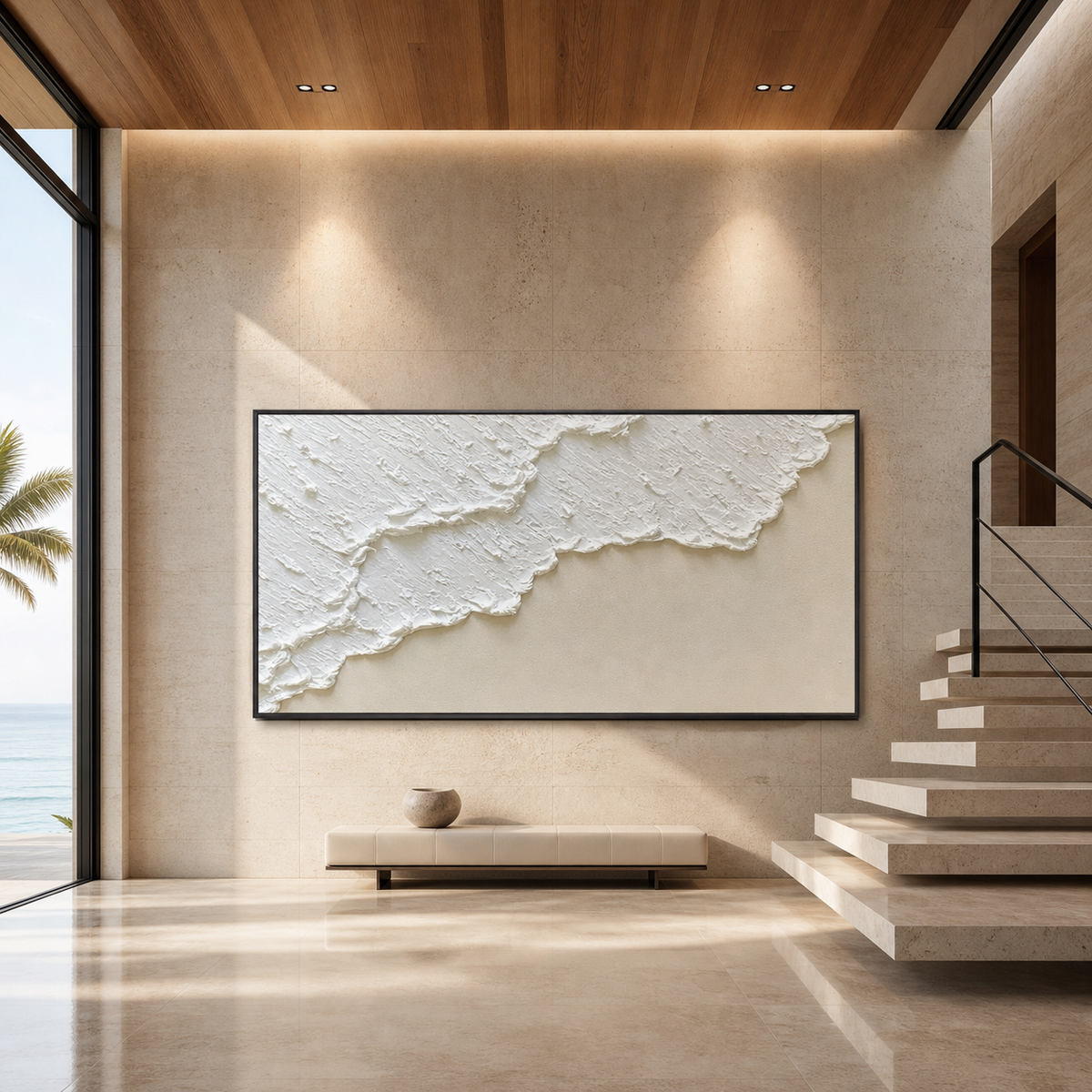 WHITE WAVE: Textured White Wave Beige Background Minimalist Wabi Sabi Canvas