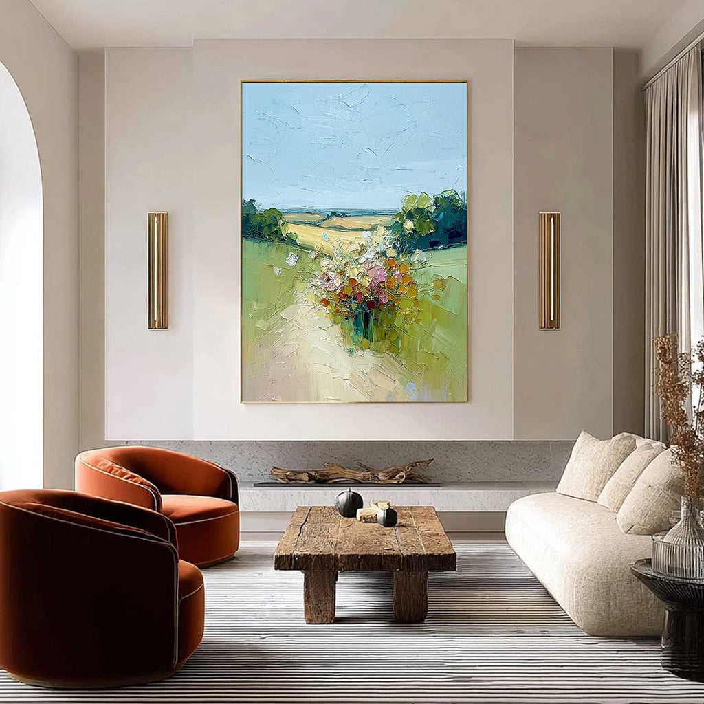 WILDFLOWER PATH: Textured Palette Knife Countryside Landscape Painting