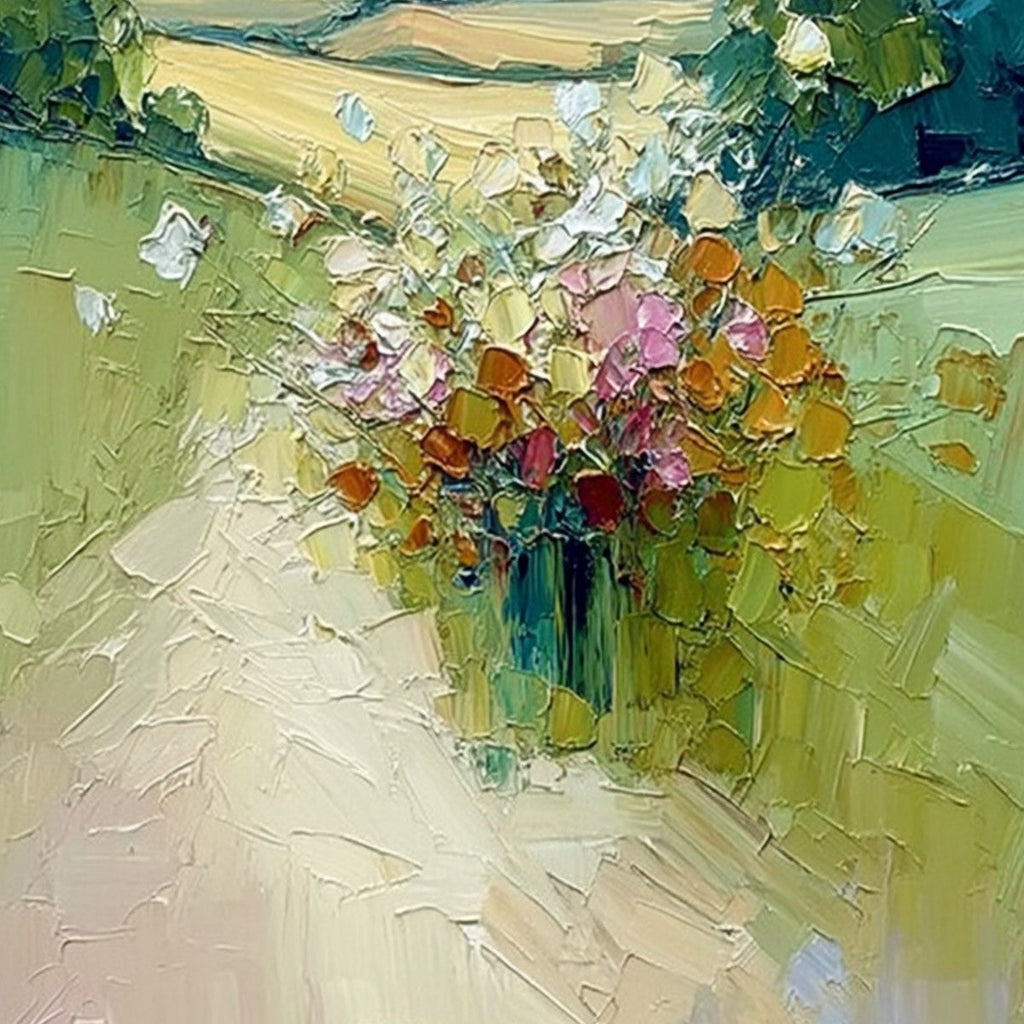 WILDFLOWER PATH: Textured Palette Knife Countryside Landscape Painting