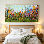 WILD BLOOM MEADOW: Panoramic Impasto Wildflower Field Nature Canvas