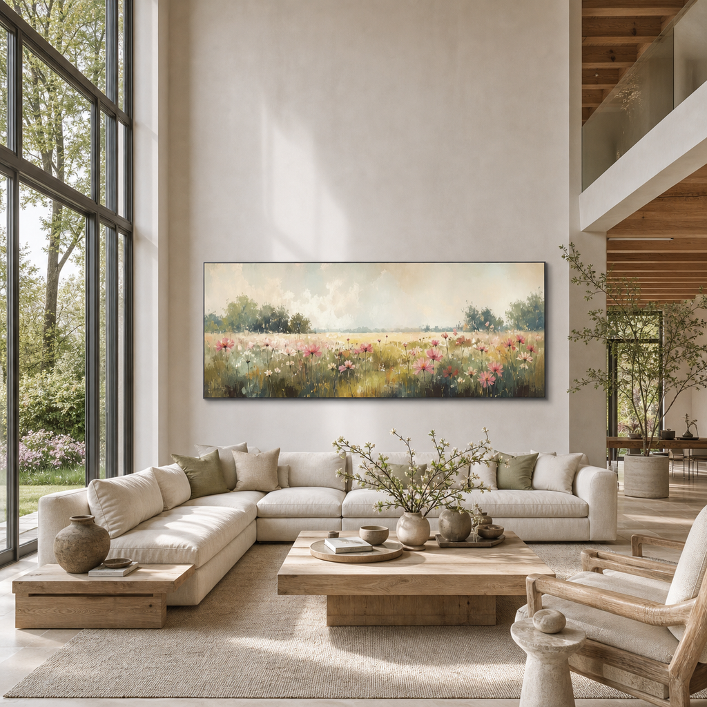 WILD FLOWER FIELD PANORAMIC: Open Meadow Wildflowers Canvas