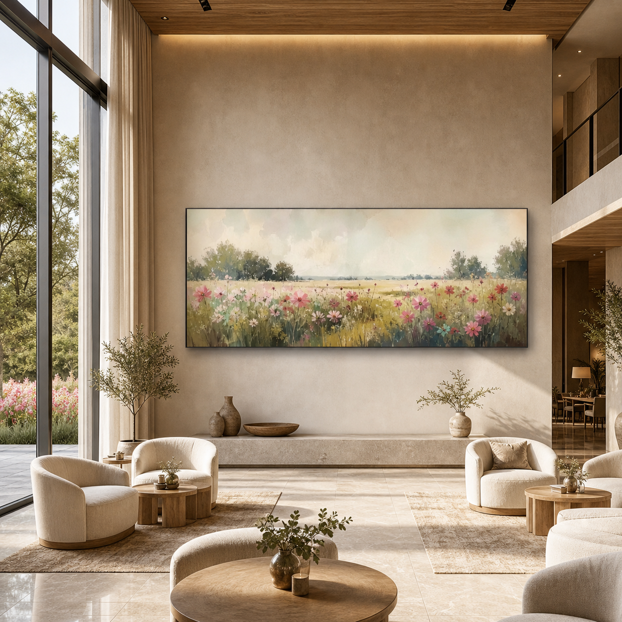 WILD FLOWER FIELD PANORAMIC: Open Meadow Wildflowers Canvas