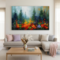 WILD FLOWER MEADOW: Panoramic Colorful Impasto Flowers Forest Edge Canvas
