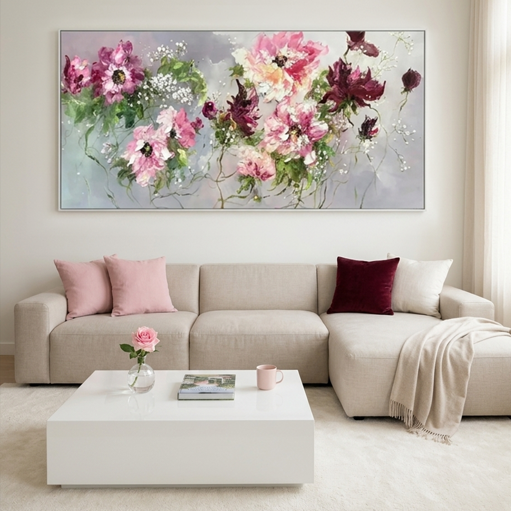 WILD ROSE WHISPERS: Impressionistic Romantic Pinks Burgundy Wild Roses Canvas