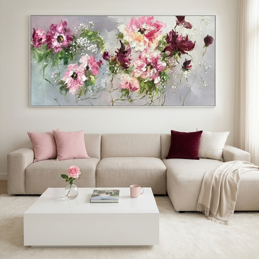 WILD ROSE WHISPERS: Impressionistic Romantic Pinks Burgundy Wild Roses Canvas