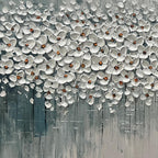 WINTER BLOSSOM- Panoramic Impasto Floral Oil Painting in White and Grey