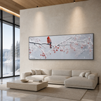 WINTER CARDINAL PANORAMIC: Red Cardinal Snowy Berries Winter Serenity Canvas