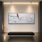 WINTER CARDINAL PANORAMIC: Red Cardinal Snowy Berries Winter Serenity Canvas