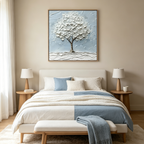 WINTER‘S EMBRACE: Snow Covered Tree Thick Impasto Minimalist Canvas