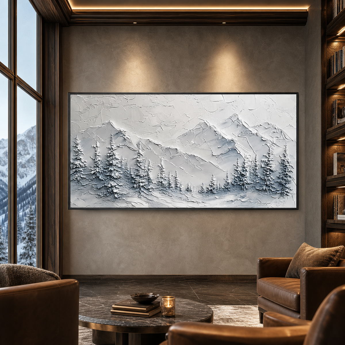 WINTER‘S EMBRACE: Textured Snowy Mountain Landscape Canvas
