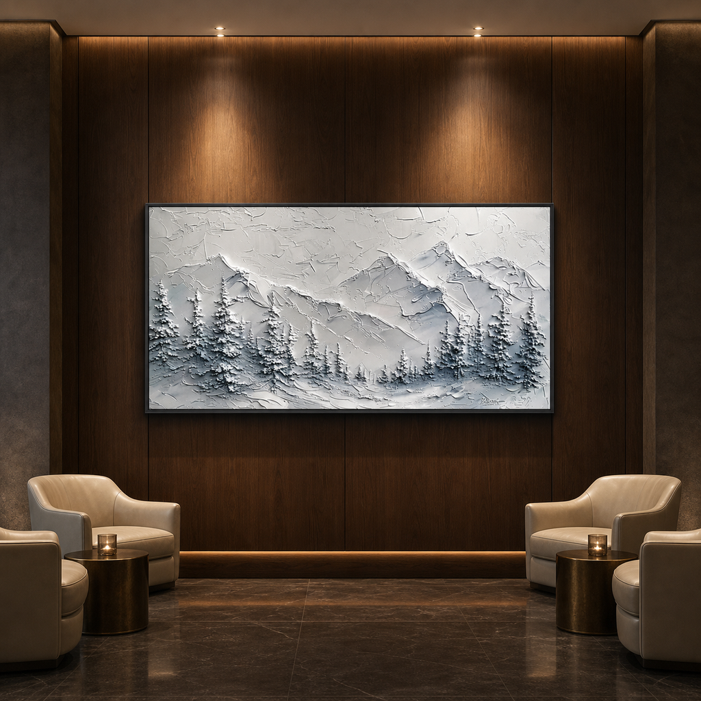 WINTER‘S EMBRACE: Textured Snowy Mountain Landscape Canvas