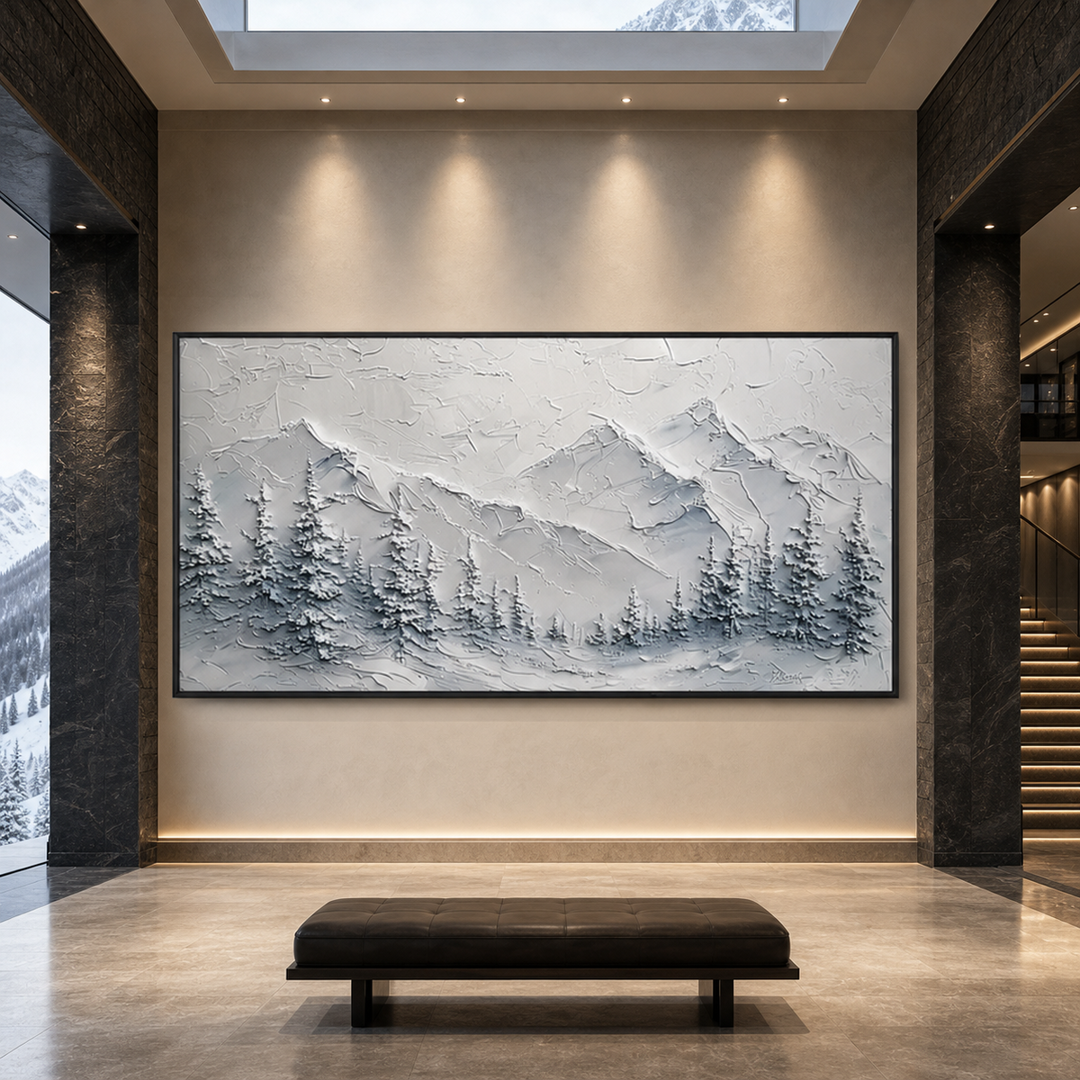 WINTER‘S EMBRACE: Textured Snowy Mountain Landscape Canvas