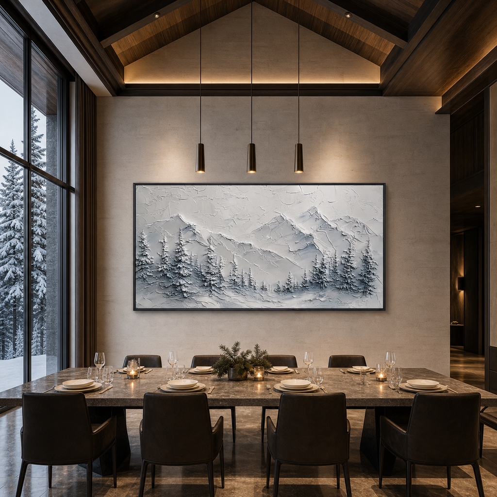 WINTER‘S EMBRACE: Textured Snowy Mountain Landscape Canvas