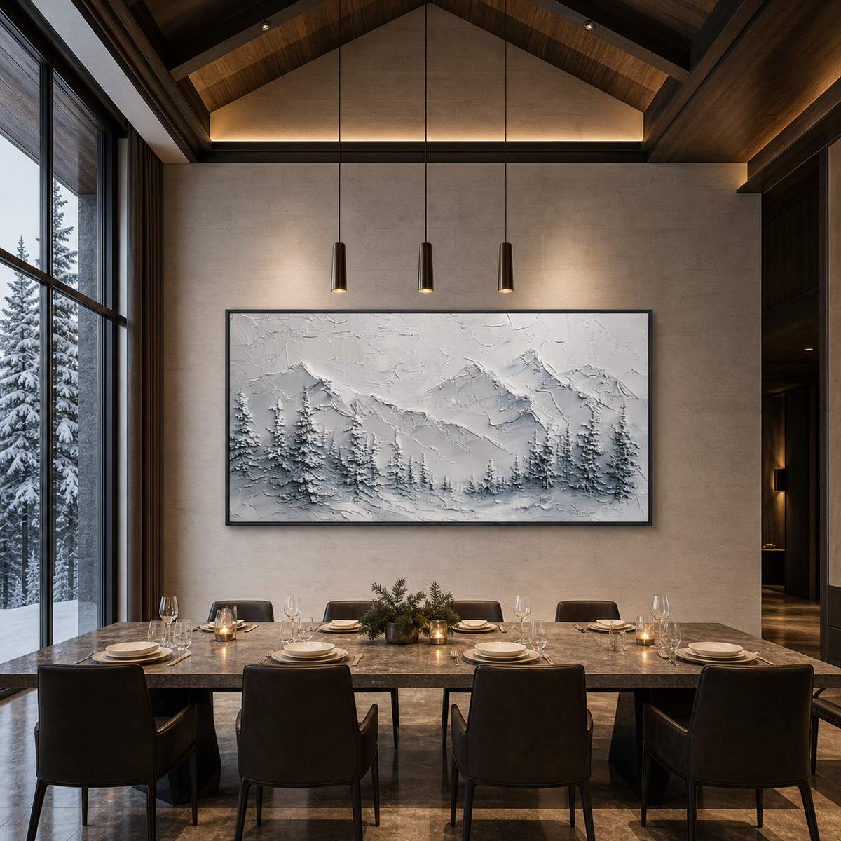 WINTER‘S EMBRACE: Textured Snowy Mountain Landscape Canvas
