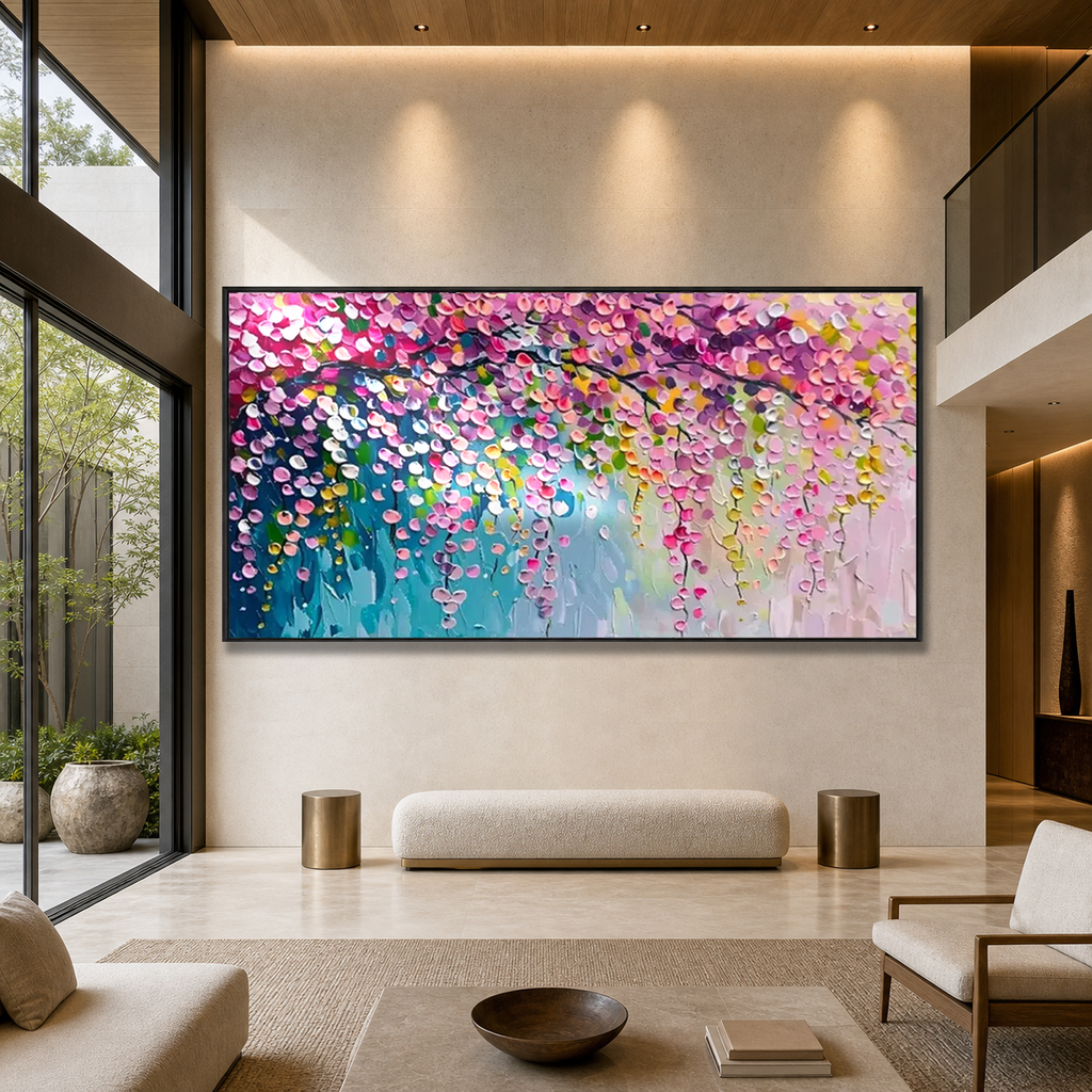 WISTERIA CASCADE: Cascading Purple Wisteria Impressionist Textured Canvas
