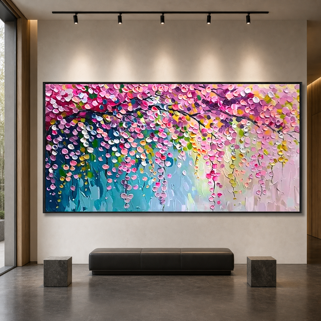 WISTERIA CASCADE: Cascading Purple Wisteria Impressionist Textured Canvas