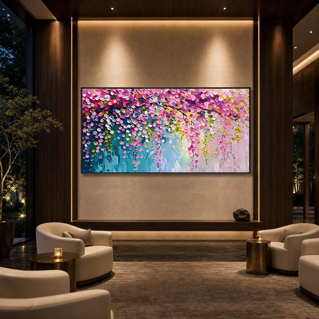 WISTERIA CASCADE: Cascading Purple Wisteria Impressionist Textured Canvas