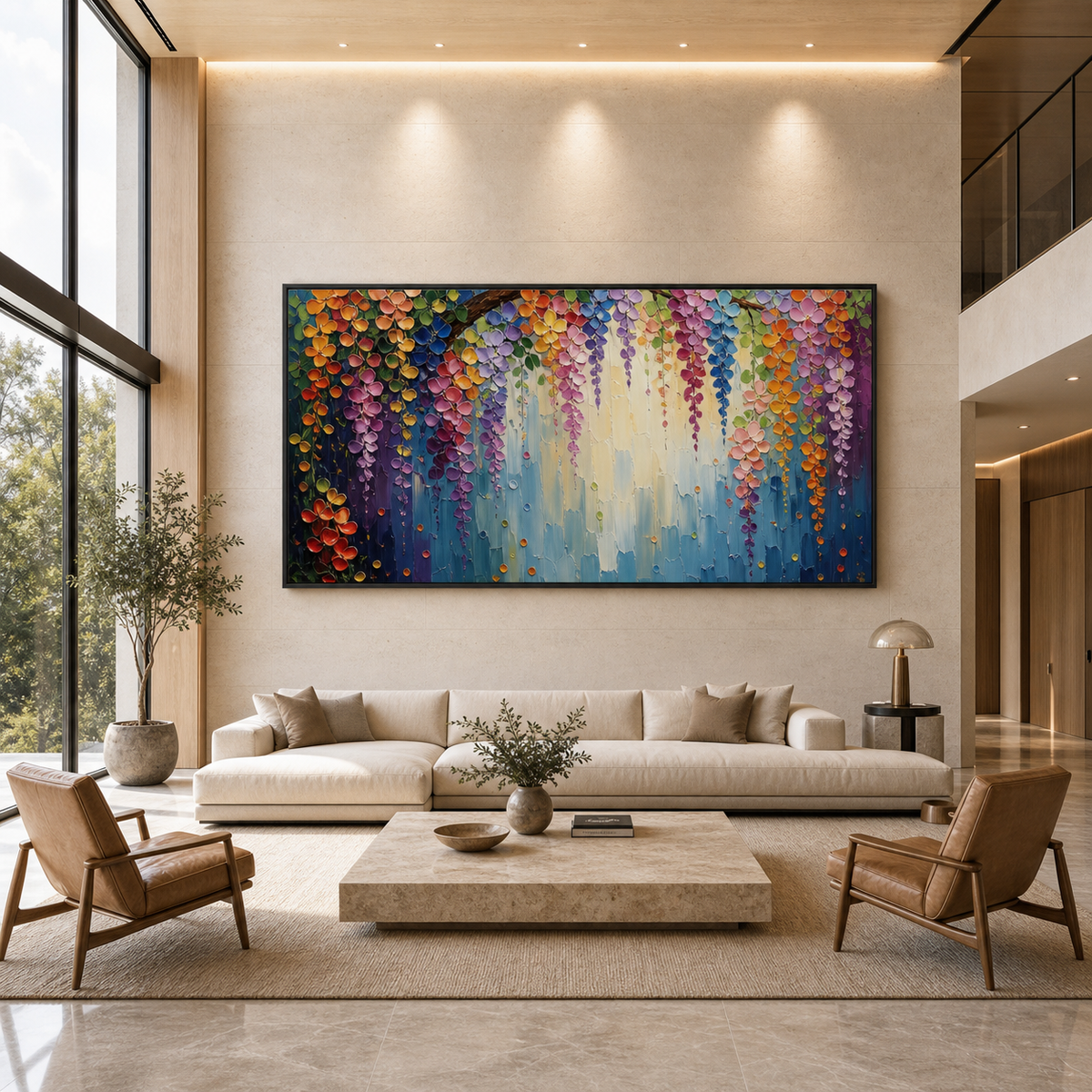 WISTERIA WATERFALL: Cascading Purple Wisteria Textured Impressionist Canvas