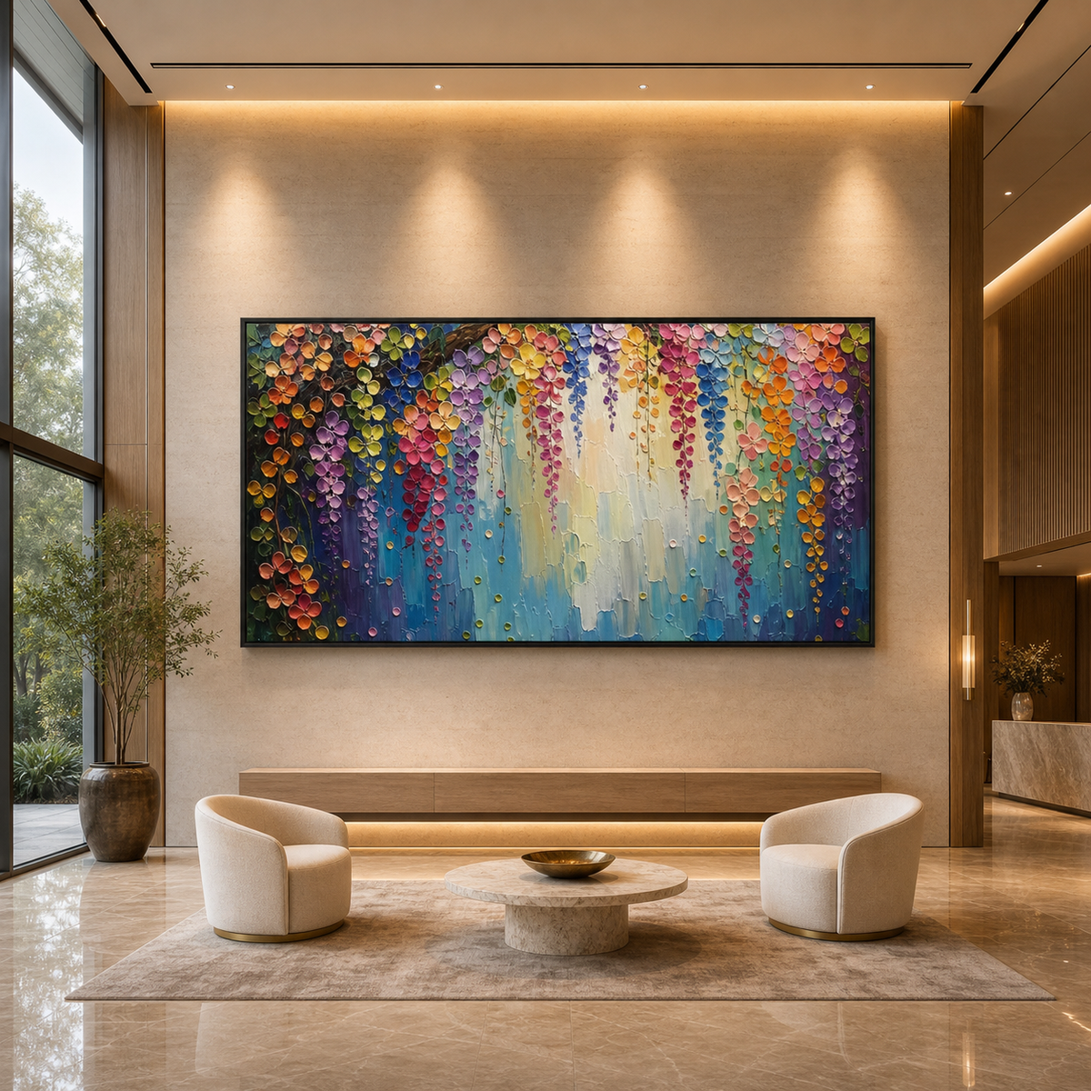 WISTERIA WATERFALL: Cascading Purple Wisteria Textured Impressionist Canvas